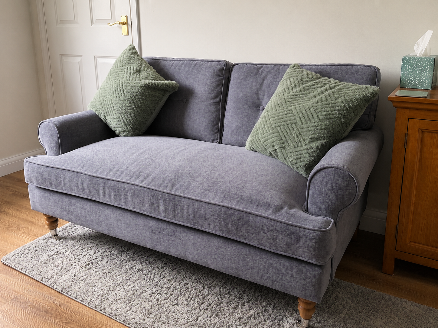 Sofa in Donna Bowler's therapy room in Mickleover, Derby